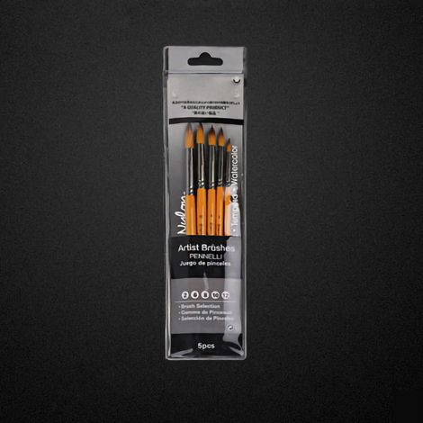 Ensemble de cinq pinceaux en nylon, or, bois, manche blanc, ensemble de pinceaux aquarelle pour peinture DIY, orange. (1/5)