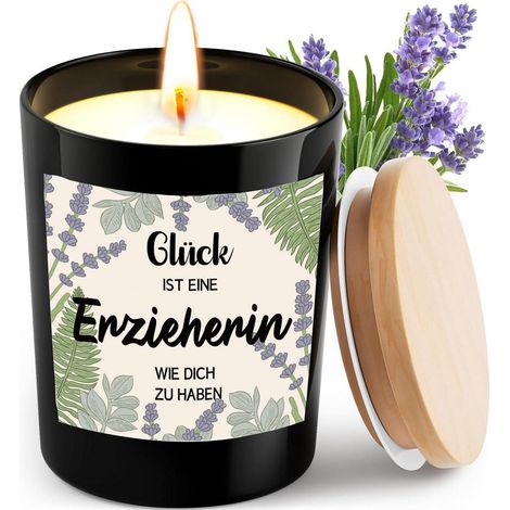 Duftkerze Lavendel mit Spruch für Erzieherin, 200g Sojawachs, 50h Brenndauer