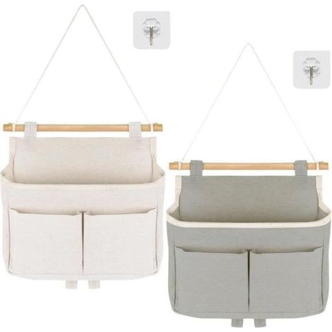 (Gris, Blanc)2Pcs Sac de Rangement Suspendu Salle de Bain Organisateur de Porte Vide Poche Mural Rangement Tissu Mural Pochette Rangement Murale (1/4)