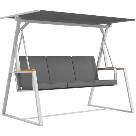 Dreisitzer-Schaukel mit verstellbarem Verdeck und Matratze, dunkelgrau, Maße 205 x 130 x 175 cm