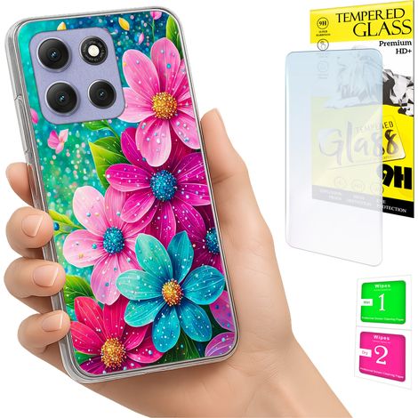 Funda para Motorola Moto G86 Power Photo Case Back Flowers + cristal 9H (1/5)