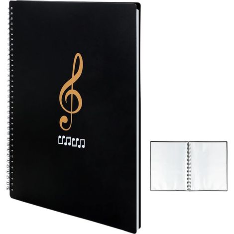 A4-Notenordner – wasserfester Kunststoff – 50 Taschen/100 Seiten – großes Fassungsvermögen – geeignet für Klavier, Gitarre, Violine, Noten, Dokumente, Fotos, Kunstwerke (schwarz) (1/5)