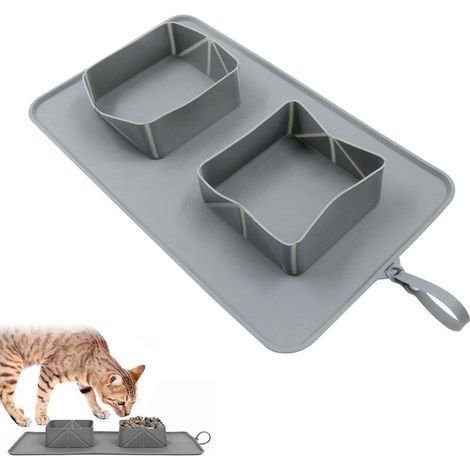 Bol pour animaux de compagnie pliable en silicone anti-dérapant chien double bol poche polaire chien bol portable en plein air chien bol voyage tapis d'alimentation chat boire pliable portable silicon (1/5)