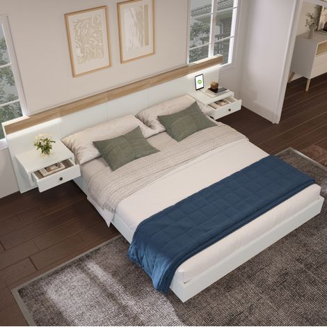 Doppelbett mit 2 LED Nachtkommoden 180x200 Holz OKMYHOME (1/5)