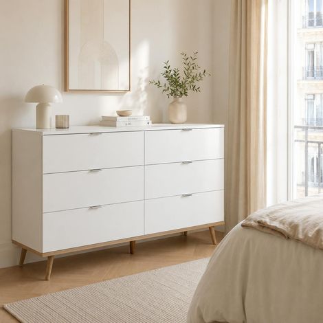 Commode blanche 6 tiroirs style scandinave ALVA (1/5)