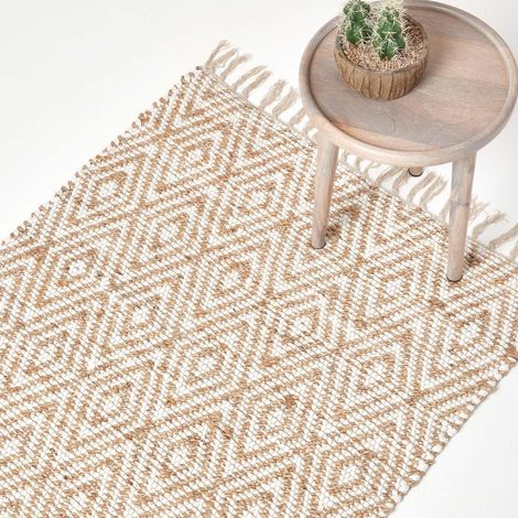 HOMESCAPES Chindi-Teppich Sierra 90x150 cm – handgewebter Flickenteppich naturfarben