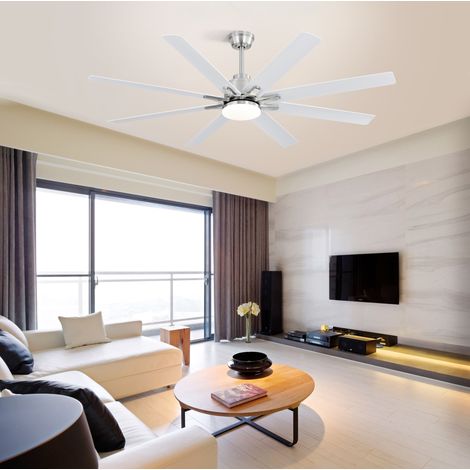 Ventilador de techo de 168 cm con luz LED, control por aplicación y mando a distancia, motor DC silencioso, reversible, blanco. (1/5)