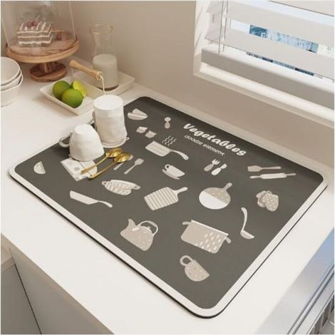 Tapis de séchage pour lave-vaisselle, tapis de séchage super absorbant pour plan de travail de cuisine, gris (1/2)