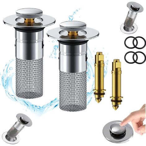 Scarico a pavimento in acciaio inox per lavello da bagno o da cucina, tappo universale con raccoglitore di capelli, tappo retrattile (2) (1/5)