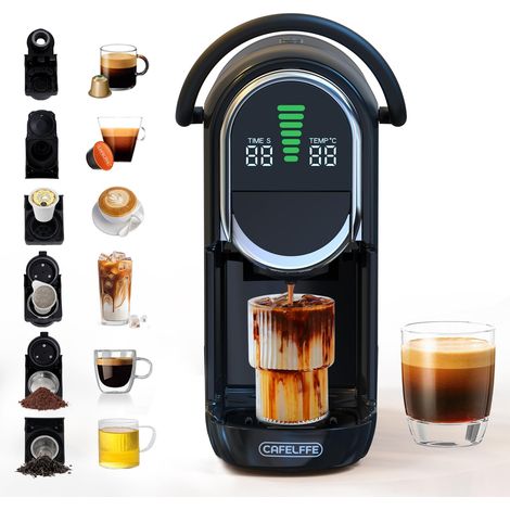 Machine à dosettes 6 en 1, 20 bar avec soulagement automatique de la pression, contrôle de la température et de la quantité de café  6 options d'adaptateur pour capsules, feuilles de (1/5)
