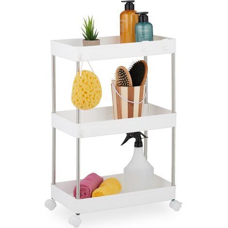 Carrito blanco de 3 estantes para cocina o baño