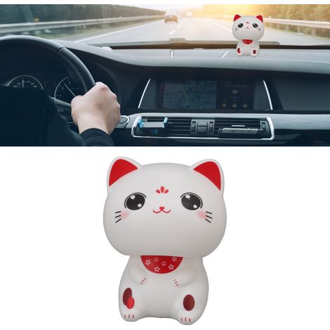 Adorable figurine de chat à tête penchée, ornement solaire, idéal pour la maison, le bureau et la voiture, et parfait comme cadeau. Elle est dotée d'un capteur de lumière et de grands yeux. (1/5)