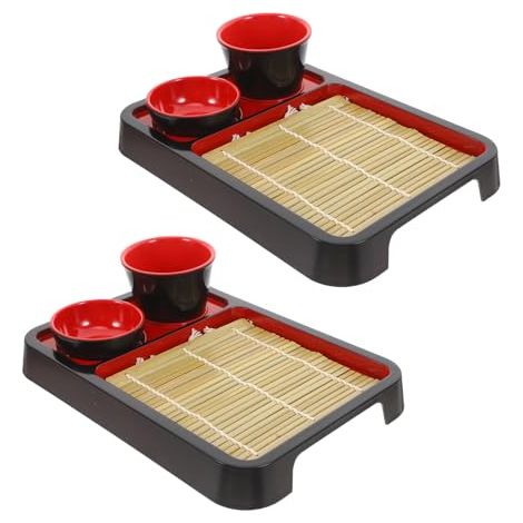 Assiette Soba - Plateau En Bambou Et Mélanine Pour Nouilles Froides - Pour Cuisine Maison Et Restaurant - 2 Pièces (1/5)