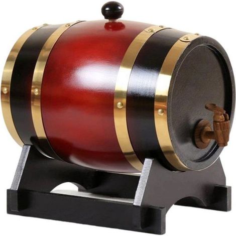 1 x Fût en bois, robinet, bouchon, doublure aluminium, stockage boissons, décoration maison (1/5)