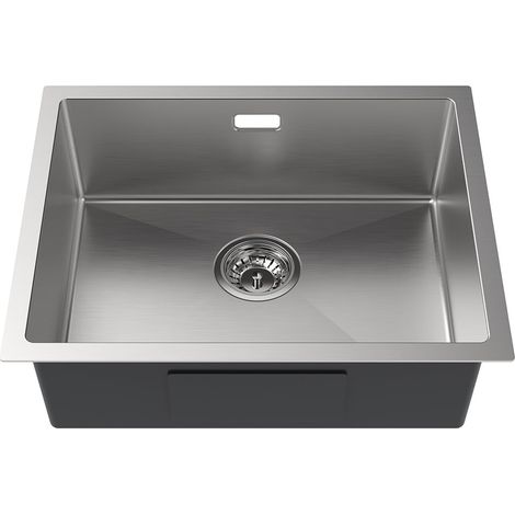 Auralum Fregadero Cocina 1 Seno 55 x 44 cm de Acero Inoxidable Cepillado, Fregadero Cuadrado con juego de rebosadero y desagüe, Fregadero bajo encimera, Enrasado o Sobre encimera (1/5)