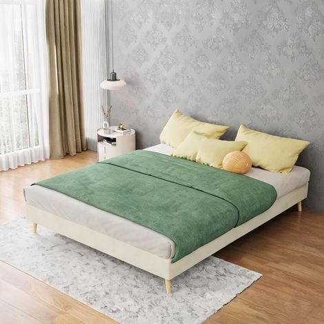 Tête de lit beige en tissu métal 200 x 140 x 14 cm (1/5)