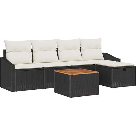Garden Sofa Set with Cushion 6 pcs Black Poly rattan vidaXL