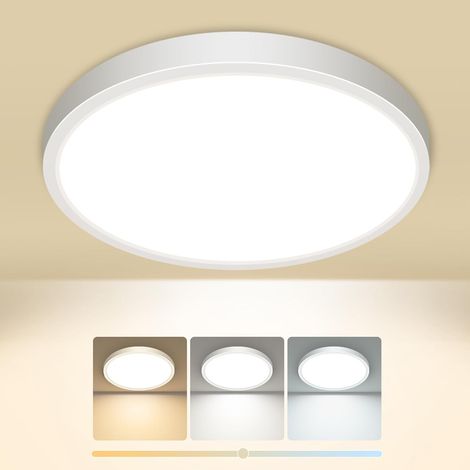 Plafonnier LED, 3000K 4000K 6500K 3 Couleurs Lampe Plafond, 15W 1500LM, Moderne, Rond, IP44 Etanche Plafonnier Salle de Bain pour Cuisine, Chambre,Couloir, Garage, Balcon (1/5)