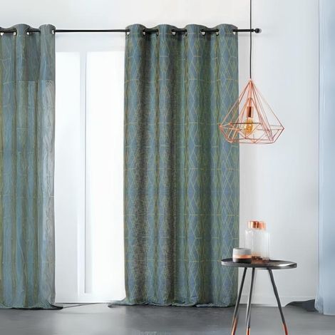 Voilage à tendance géométrique Vert Olive 140x275 cm (1/2)