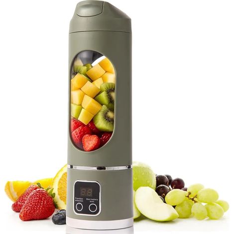Extracteur de jus vert 7,4 V, extracteur de jus portable, capacité de 400 ml, rechargeable par USB, parfait pour les sorties et les activités de plein air. (1/5)