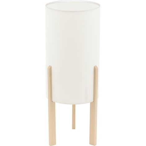 Nachttischlampe Holz natur Tischleuchte Schlafzimmerlampe Textil Tischlampe Wohnzimmerleuchte beige, 1x E27, DxH 16 x 40 cm (1/2)