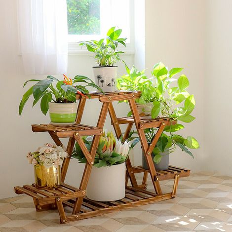 Plant Stands UNHO Wood Planter Stand Rack Triangle (1/5)