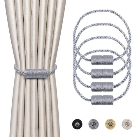 4 Pièces Magnétiques Embrasses de Rideaux Gris Tressées Boucle de Rideau Aimanté Attache Rideau Corde de Rideau de 45 cm - Accessoires de Rideaux pour la Décoration de la Maison (1/5)