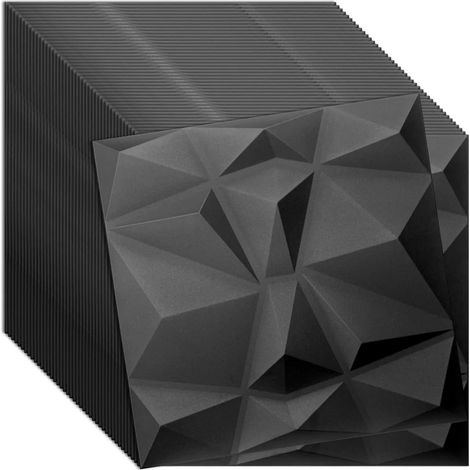 Panneau mural et plafond 3D noir en polystyrène 50x50 cm – revêtement décoratif moderne, lot de 48 pièces (12 m²)