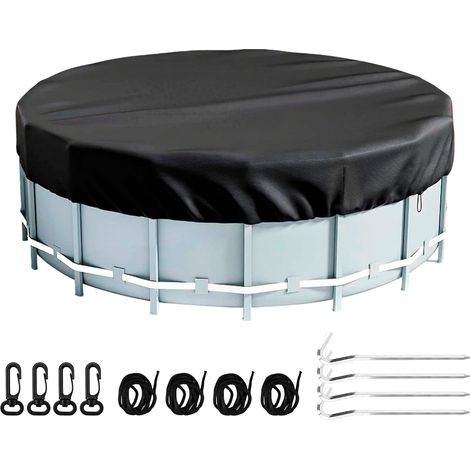 Bâche Piscine Hors Sol 244x20cm, Bâche de Protection Piscine Ronde en 210D Oxford, Housse de Protection pour Piscines Imperméable Anti-Poussière, Couverture de Piscines Anti-UV, pour Extérieur (1/5)