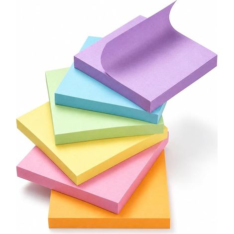 600 Pcs Sticky Notes 76x76mm Multicolor 6 Books-100 Sheets/Sticky Notes for Page Marking for Office, Study, Home (6 Colors) (1/5)
