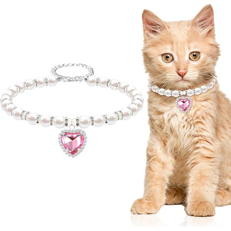 CCYKXA Pearl Cat Collar, Cute Rhinestone Puppy Collar, Small Pet Collar with Shiny Accessories, Kitten, Small Dog Pink (1/5)