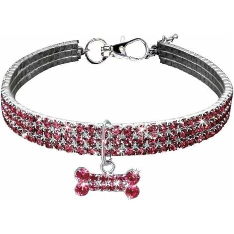 Pair Collier pour petits chiens avec strass élastiques (30,5 cm) - Rose (1/5)