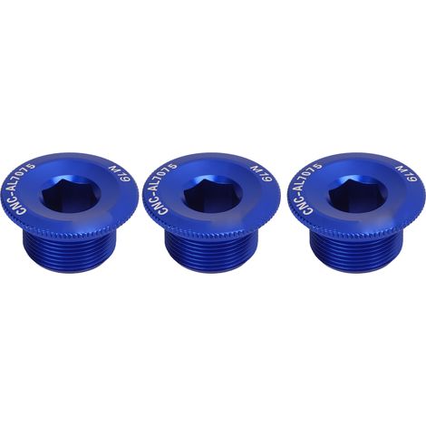 Set mit 3 M19 Kurbeldeckelschrauben, rostfrei, hohe Präzision, aus Aluminiumlegierung, für Mountainbikes (blau). (1/5)