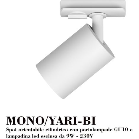 Binario top light mono yarikit 200 ne gu10 led lampada soffitto faretti spot orientabili moderno, colore bianco