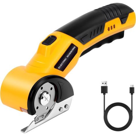 Cortador universal inalámbrico, Tijeras eléctricas, Cortador de cartón, Corta cuero, PVC, alfombras, cartón y más, 2000 mAh, Amarillo (1/5)
