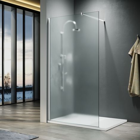 ELEGANT 800x1900mm Bathroom Walkin Shower Door Wet Room Enclosure Cubicles 8mm Full Frosted Easy Clean Safety Glass Bath Shower Screens Panel with Chrome Support Bars (1/5)
