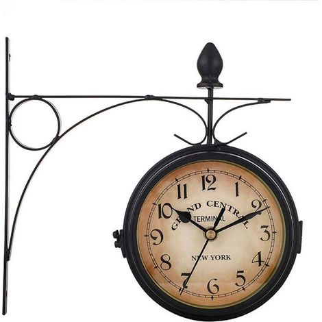 Orologio da esterno a piantana, stazione da giardino, orologio da parete, look vintage antico, orologio da parete bifacciale, nero (1/5)