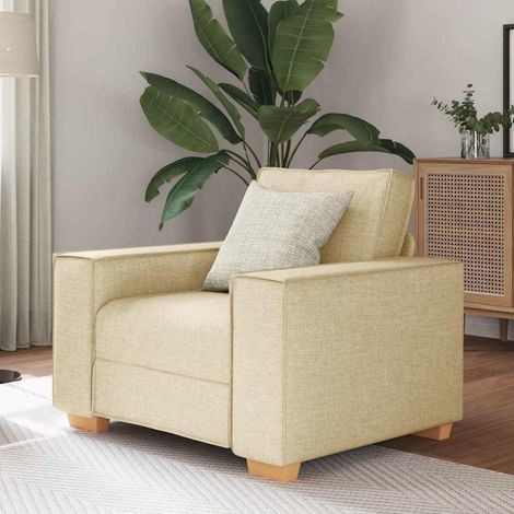 Sofa Sessel Creme 60cm Stoff mit breiten Armlehnen, Holz-Metall-Rahmen