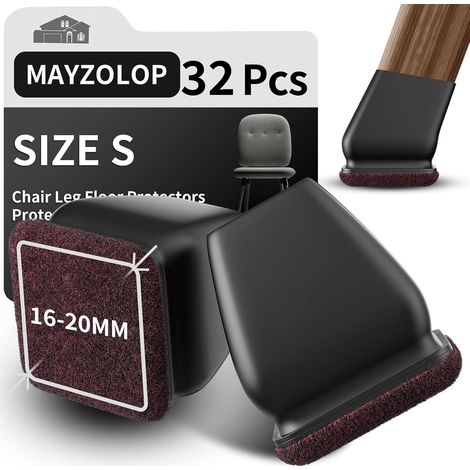 32 x Silicone Chair Leg Protectors - 0.75 Inches Black - for Slanted Feet, Chair Leg Caps with Felt Pads, No Scratches, No Noise (1/5)