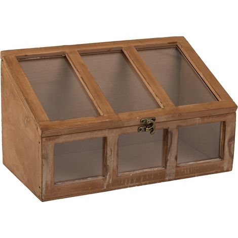 Caja de madera con ventanas marrón 35x19x12/20h cm