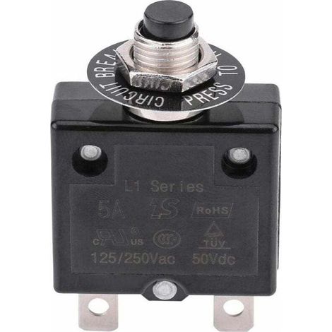 Disjoncteur 15A Interrupteur thermique de réinitialisation en option, 125-250V AC 50V DC Disjoncteur à bouton-poussoir de protection contre les surcharges de courant (1/4)