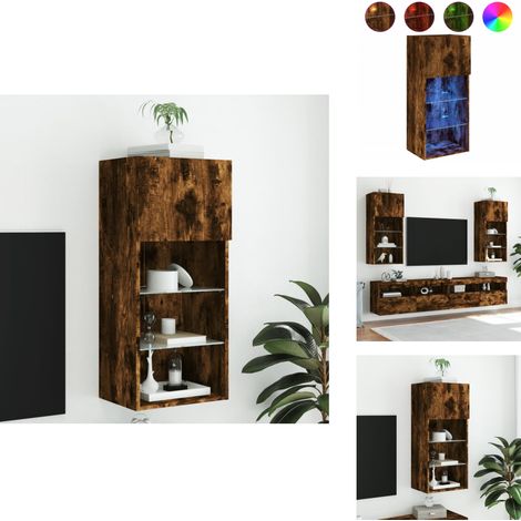 Meuble TV avec lumières LED chêne fumé 40,5x30x90 cm - Meubles Tv - Meuble Tv - Support Tv - Meuble Hifi - Luminaire Led (1/5)