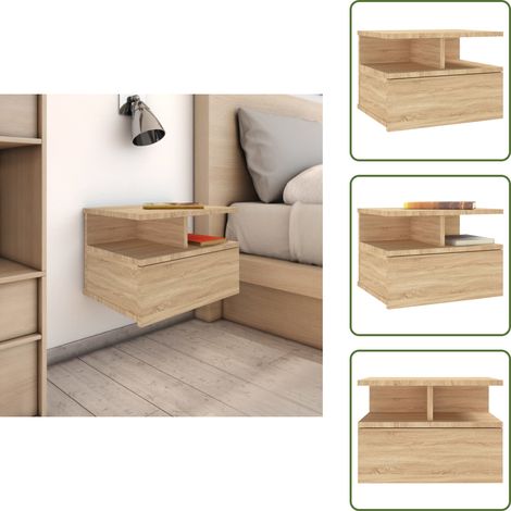The Living Store Table de chevet flottante Chêne sonoma Bois d'ingénierie - Rangement chambre (1/5)