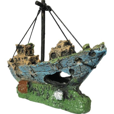 Décoration d'Aquarium Épave de Bateau - Ornement de Navire Coulé en Résine pour Décor de Bocal à Poisson