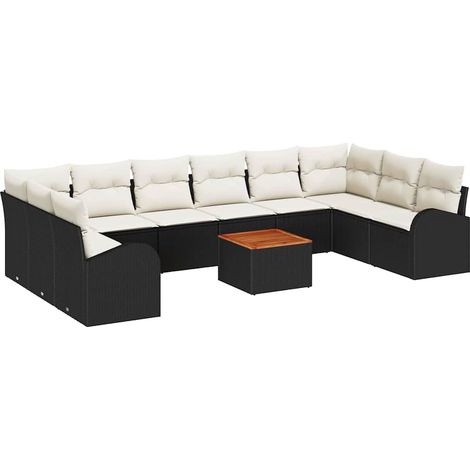 Garden Sofa Set with Storage 11 pcs Black and Cream Poly Rattan vidaXL