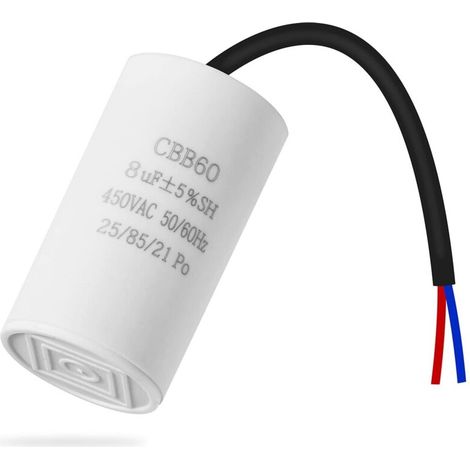 CBB60 450v 8uf 50/60HZ condensateur de démarrage, condensateur de suppression, condensateur de démarrage de moteur, condensateur microfarad avec fil