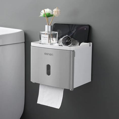 (Gris) Rangement pour papier toilette étanche sans perforation, distributeur de papier en rouleau/à dérouler (1/5)