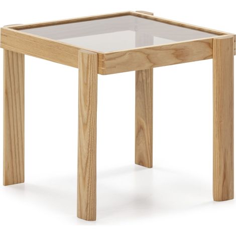 Table d'appoint 43x41x40 Verre Fumé/Bois Naturel (1/3)