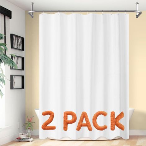 Lot de 2 Rideaux de Douche en Tissu, lavables et hydrofuges, 12 Trous de Boutons, 177,8 x 182,9 cm (l x H), Blanc (1/5)