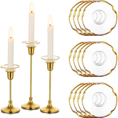 Bobeches Porte Bougie en Verre, Support De Bâton Doré Collecteur De Cire, 12pcs Set Chic Goutte à Goutte Housse De Protection (1/5)